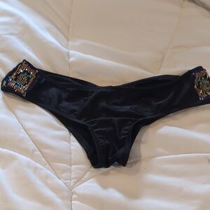 Black Bikini Bottom with Colorful Beaded Accents